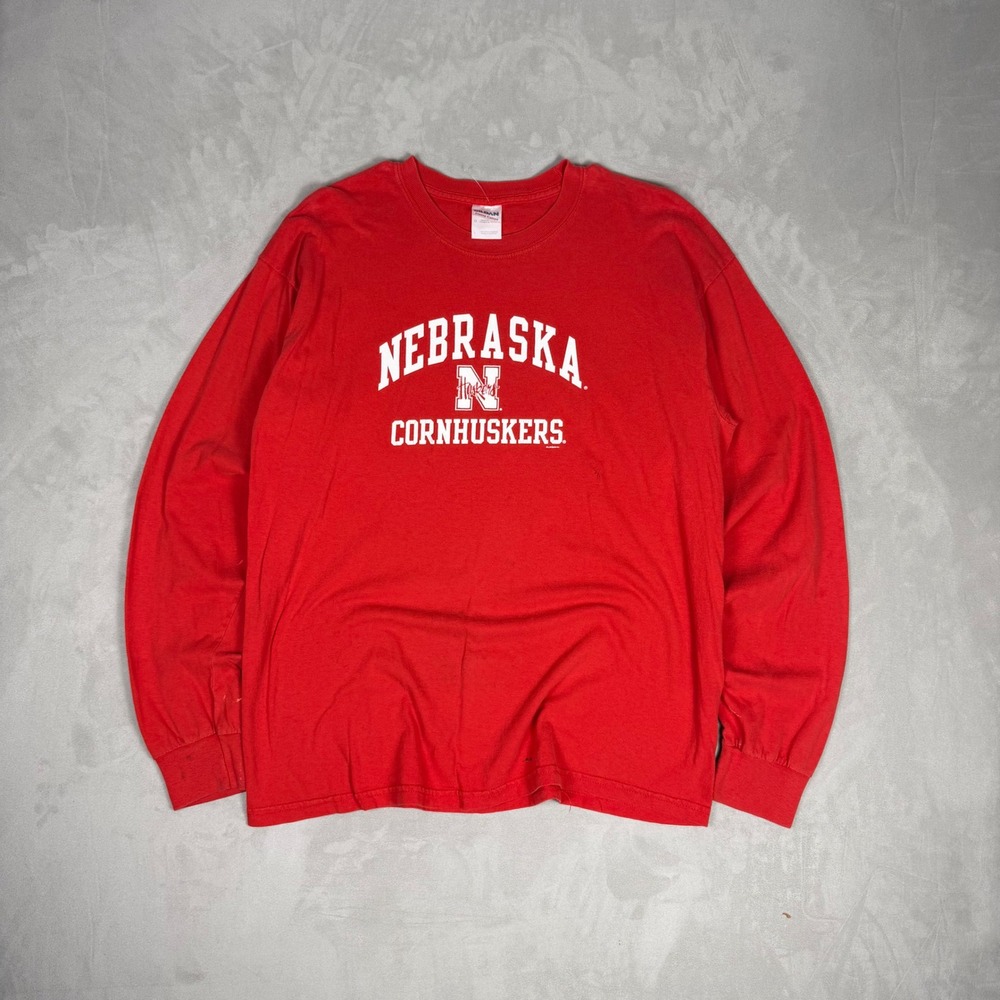 Y2K Mens Gildan Nebraska Cornhuskers Long Sleeve Graphic T-Shirt Red Size L